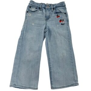Levis Girls Cropped Wide Leg Jeans Light Wash Embroidered Fruit Floral Size 7